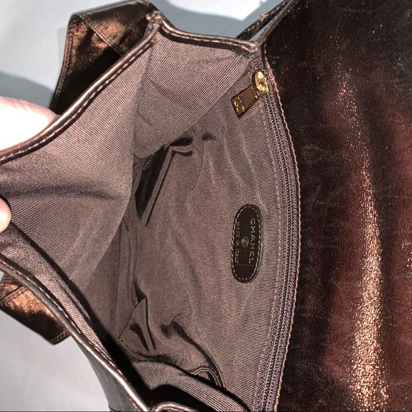 authentic CHANEL metalic copper calfskin crossbody bag $2800 - Picture 10 of 14